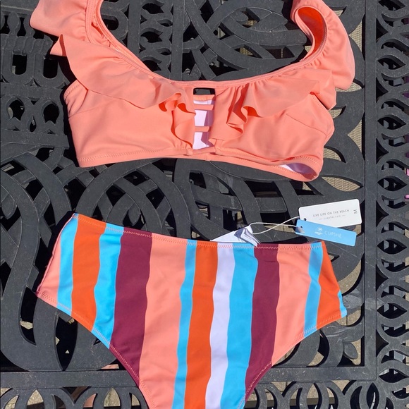 Cupshe “Pink & Striped Ruffle High Wasted Bikini” - Picture 2 of 4